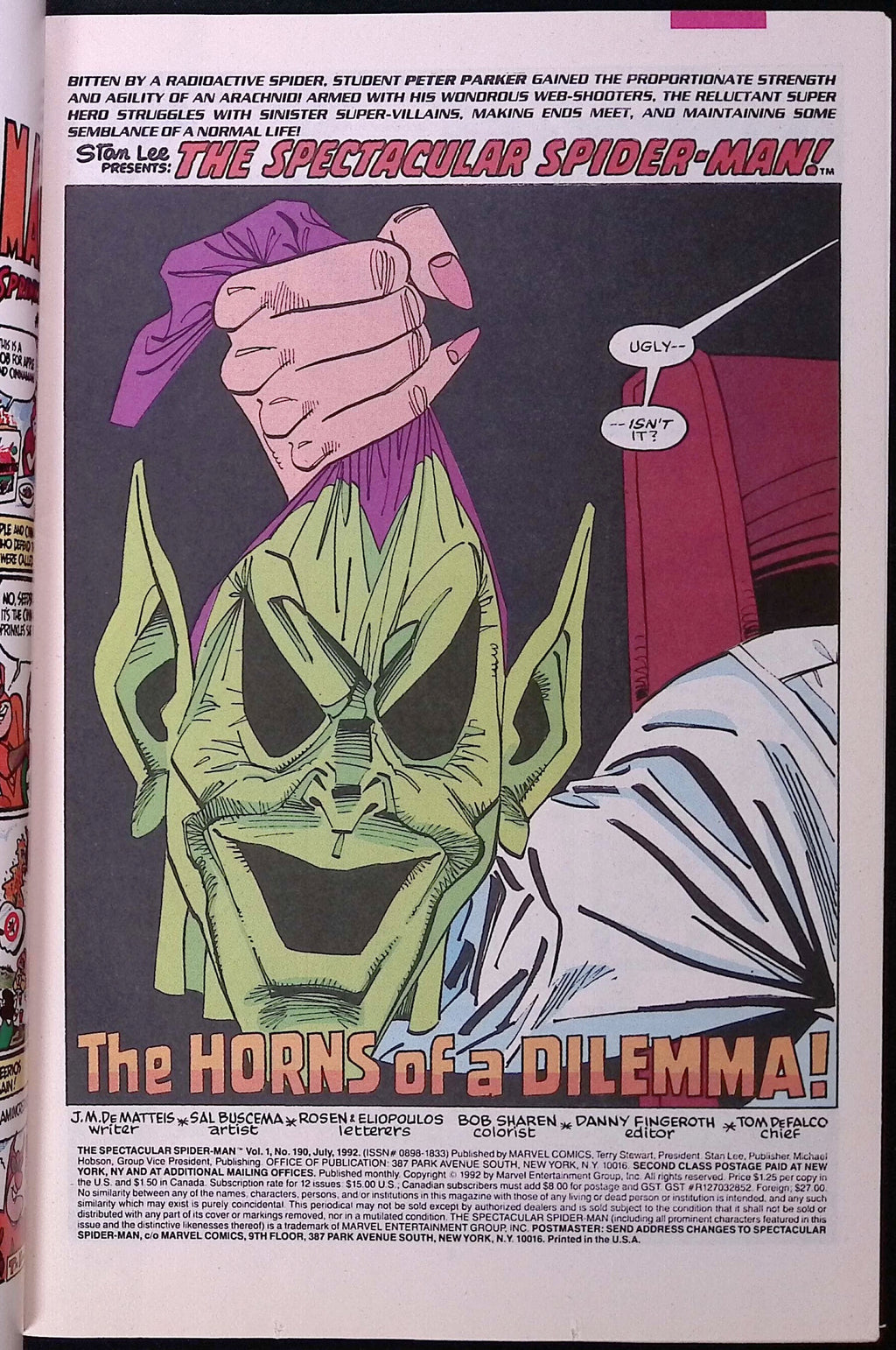 The Spectacular Spider-Man # 190 1992 VF/NM