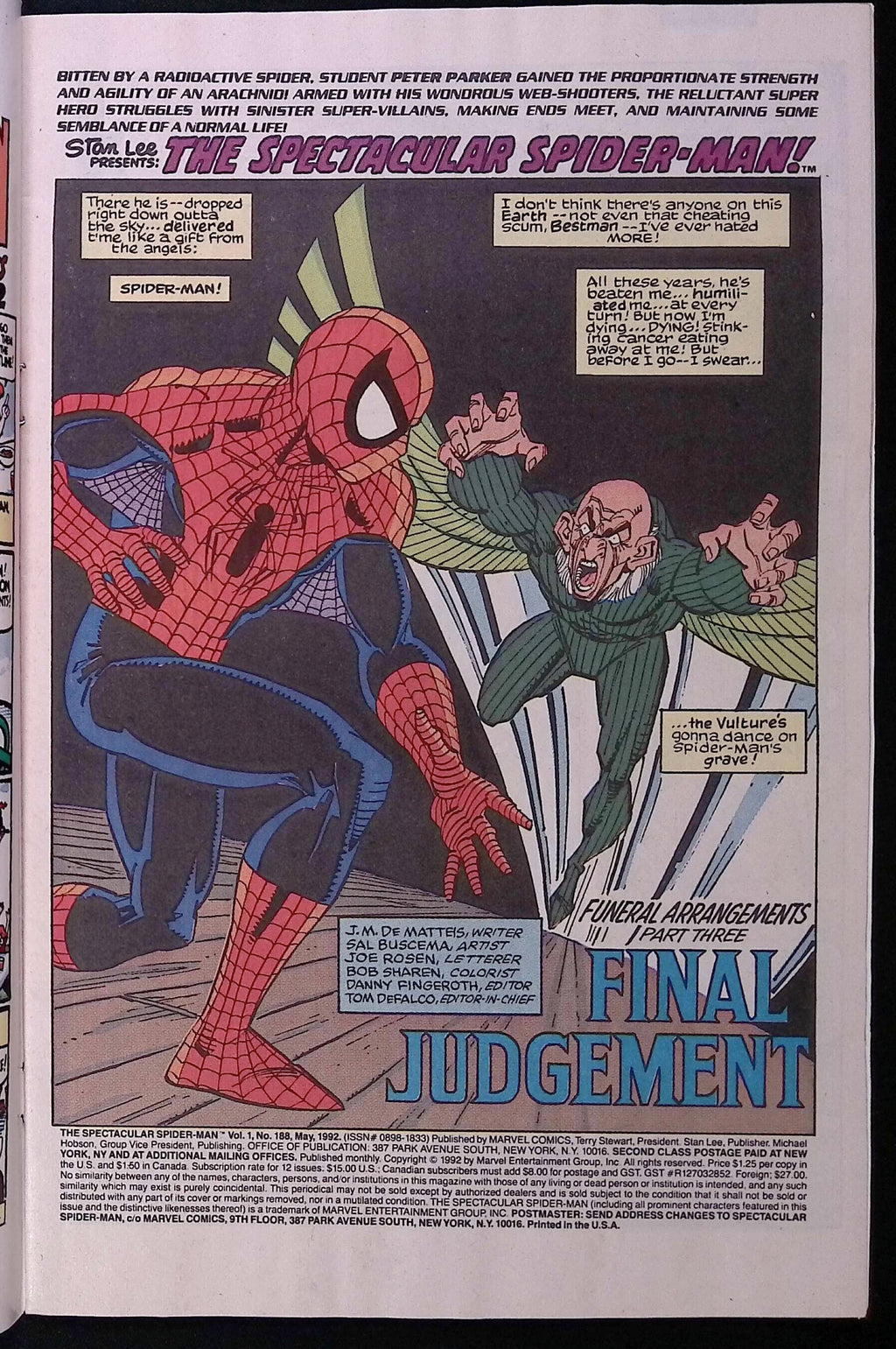 The Spectacular Spider-Man # 188 1992 VF/NM