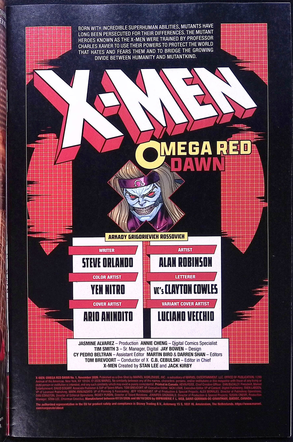 X-Men: Omega Red Dawn #1 Main Cover 2026 NM-