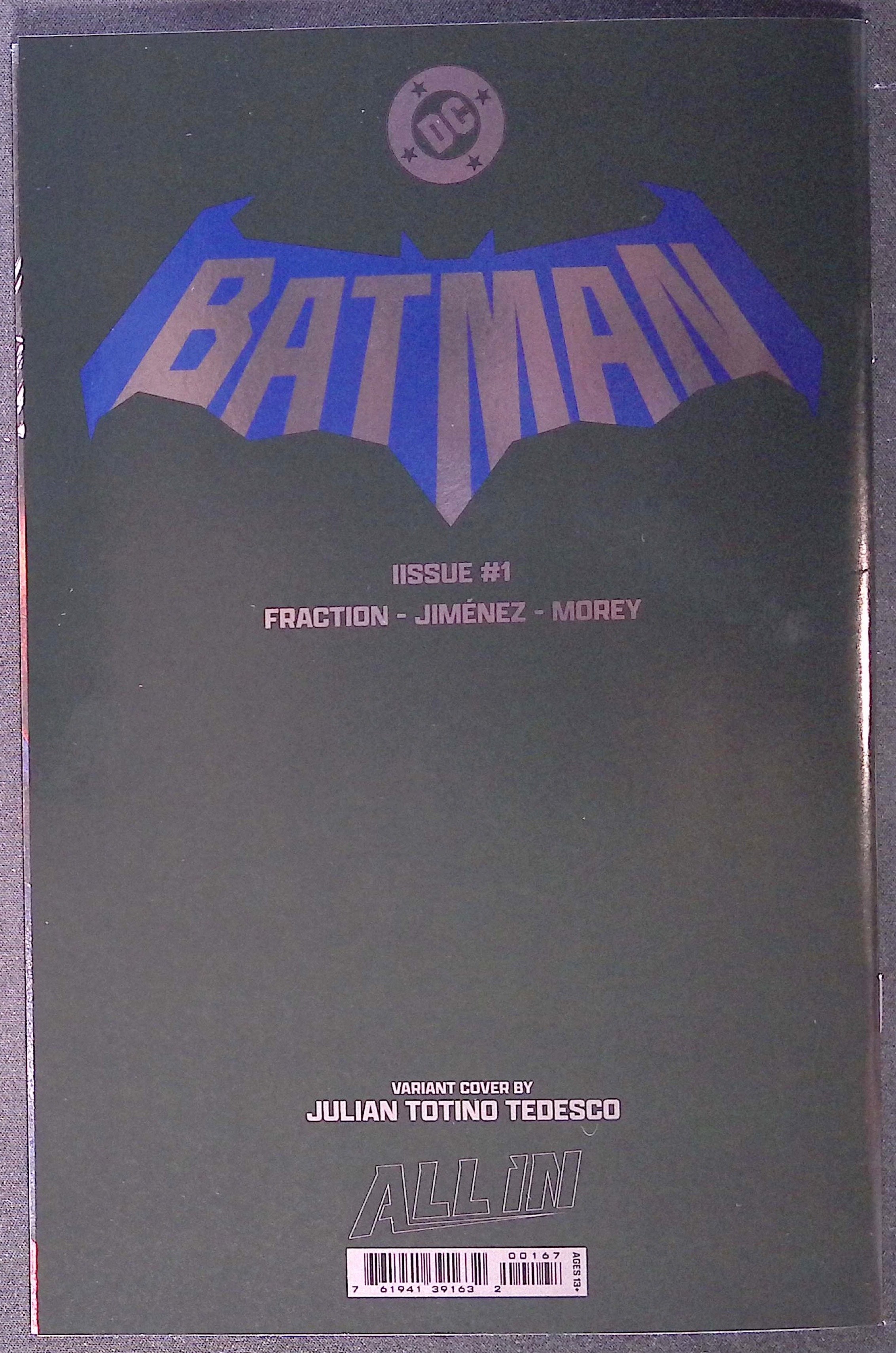 Batman # 1 Blind As A Bat Julian Totino Foil Variant 2025 NM-