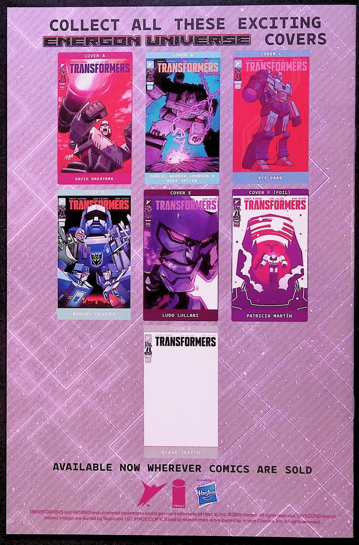 Transformers # 31 Cover C Parr Variant First Printing 2026 NM-