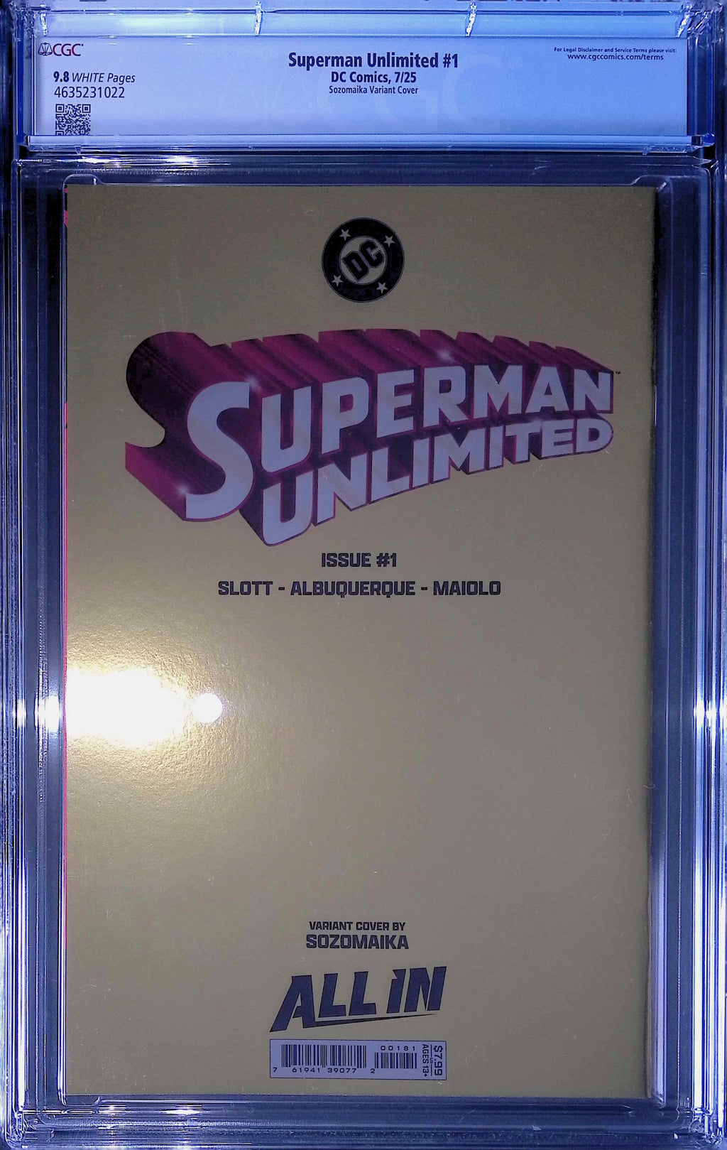 Superman Unlimited #1 DC Comics 7/25 Sozomaika Foil Variant Cover CGC 9.8 4631836022 (Mark on Front)